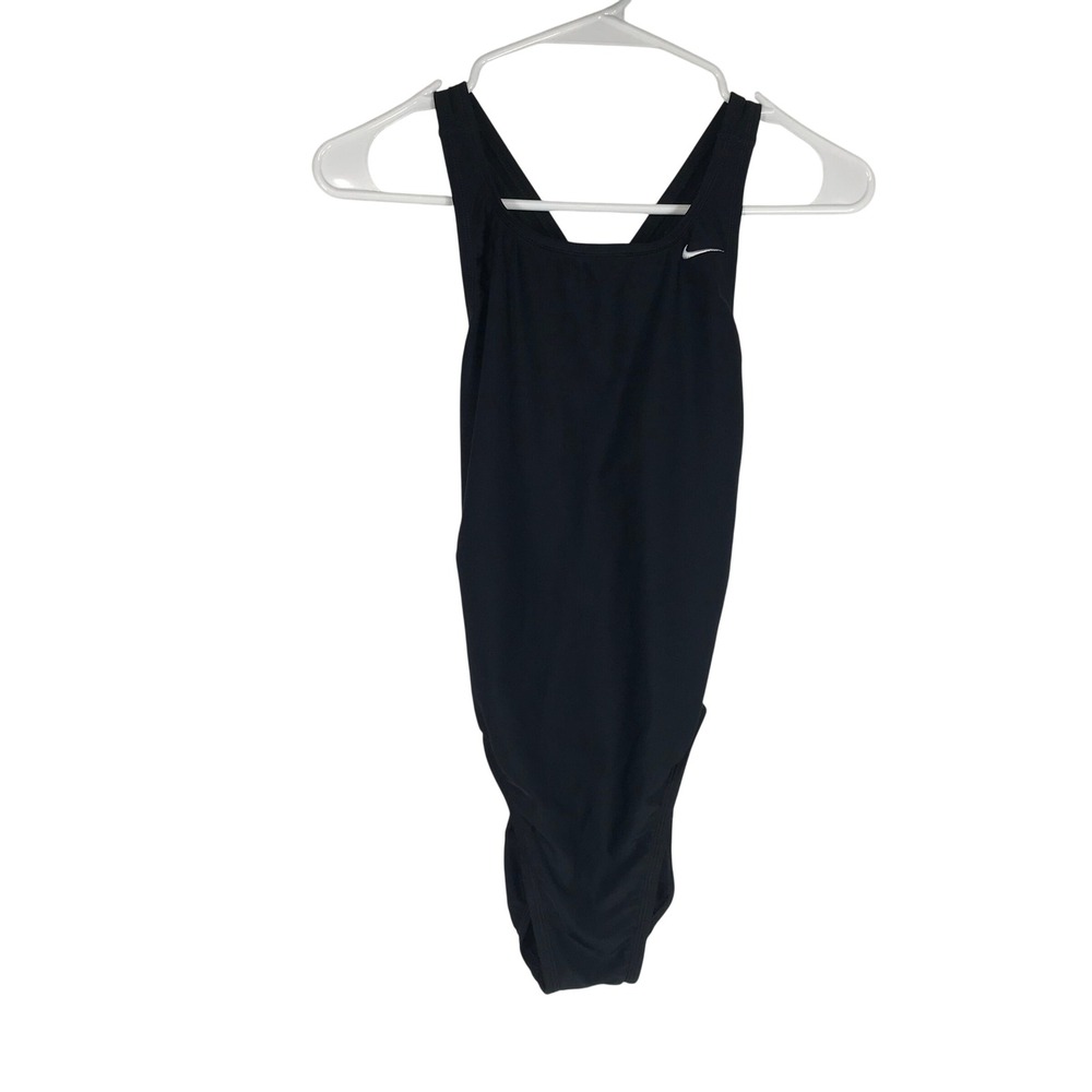 Nike Womens Black Racerback One Piece Swimsuit High Cut Training Size 32 / 6